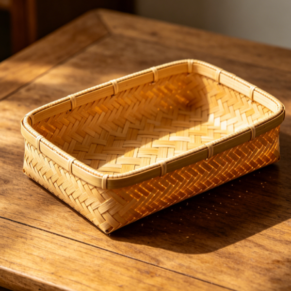 Rectangular Handwoven Bamboo Desktop Storage Basket