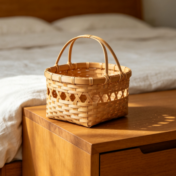 Compact Bamboo Basket for Bedside Essentials