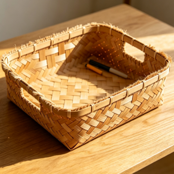 Open Top Bamboo Storage Basket for Home Office