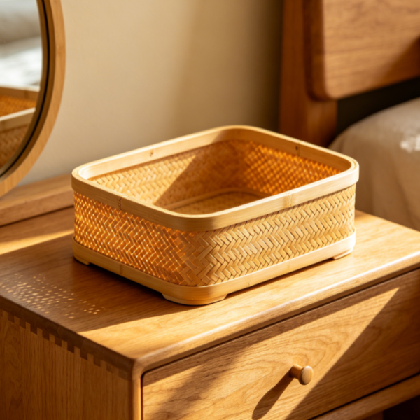 Bamboo Basket Organizer for Dresser and Vanity Use