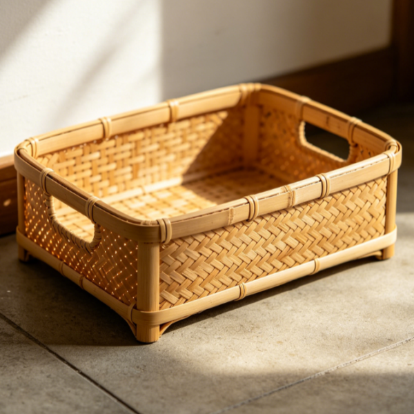 Low Profile Bamboo Basket for Entryway Essentials
