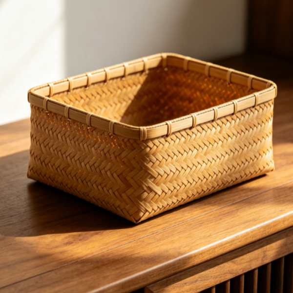 Square Bamboo Woven Desk Organizer Basket