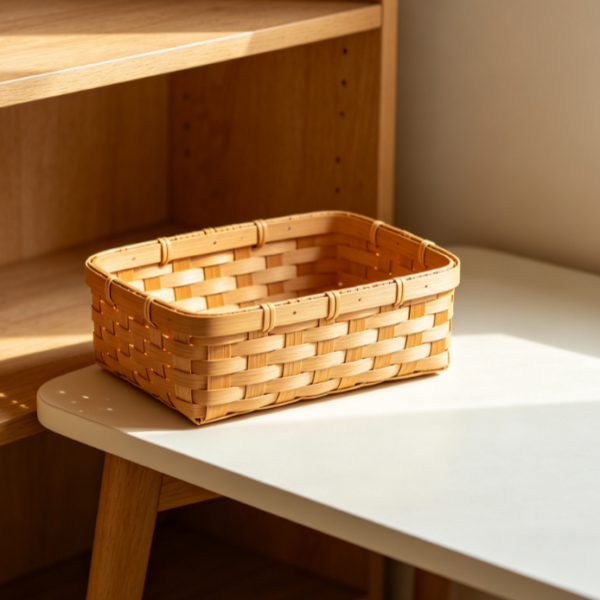 Small Rectangular Bamboo Basket for Shelf and Desk Use