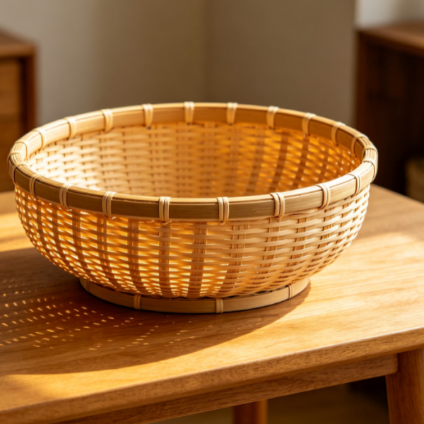 Wide Bamboo Desktop Basket for Household Organization