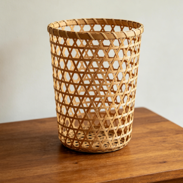 Tall Bamboo Basket for Bottle and Jar Storage