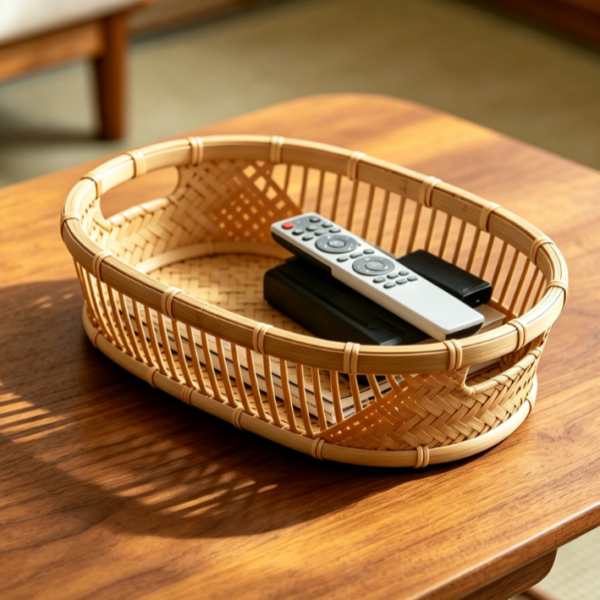 Oval Bamboo Desktop Basket for Daily Storage