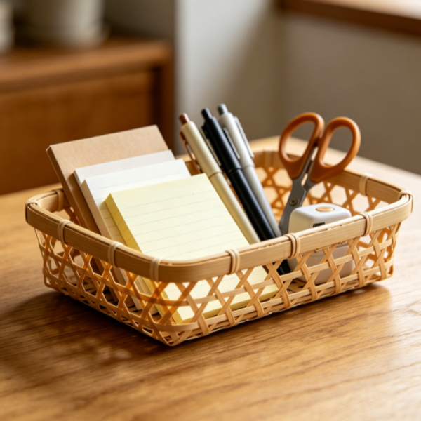 Shallow Bamboo Tray Basket for Desk Accessories