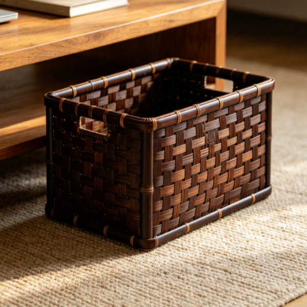 Deep Bamboo Storage Basket for Office and Home