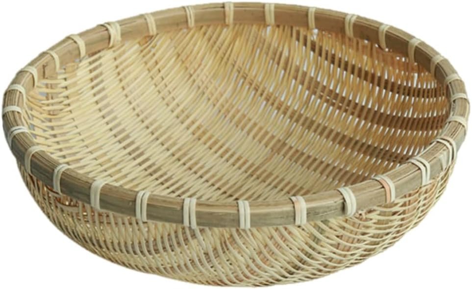 1pc Pastoral Bamboo Storage Basket Exquisite Khaki Fruit Basket for Household Use for Snacks and Organizing Bamboo Woven Design