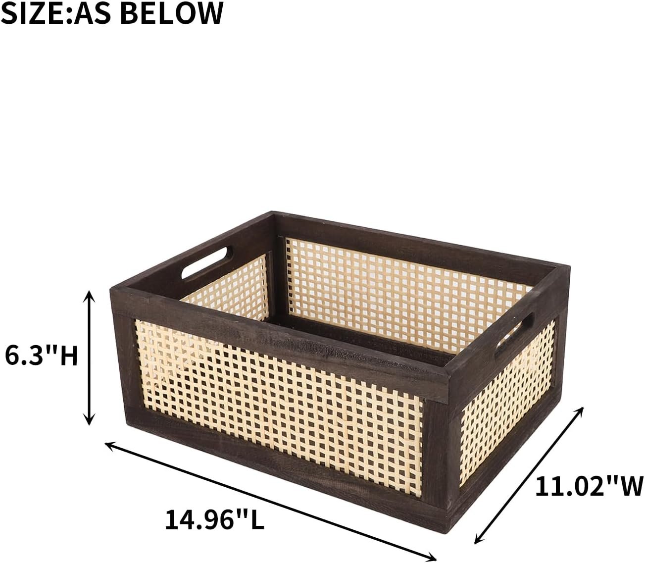 Bamboo Storage Basket, Wicker Storage Basket for Organizing, Wood Crate (Brown Large) Image 2
