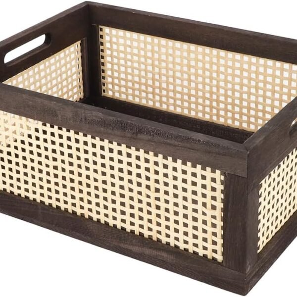 Bamboo Storage Basket, Wicker Storage Basket for Organizing, Wood Crate  (Brown Large)