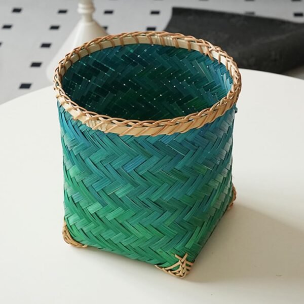 Handwoven Bamboo Trash Can   Small Round Wicker Waste Basket for Bedroom, Bathroom, Office & Desktop   Natural Rattan Storage Basket & Garbage Can for Kitchen, Living Room