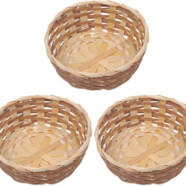 3pcs Decorative Wicker Storage Basket   Fruit & Bread Basket Set, Woven Bamboo Serving Tray