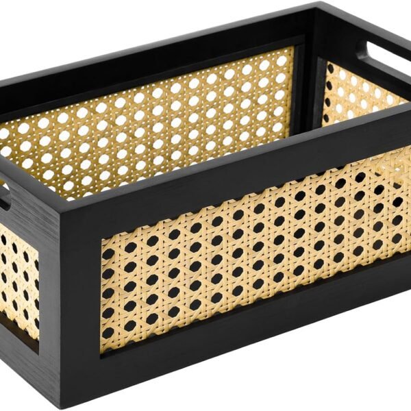 Rattan Storage Basket Handmade Natural Bamboo Woven Storage Bin for Organizing Decorative Wicker Box for Rustic Farmhouse Decor Home Office Tabletop Shelf Organizer