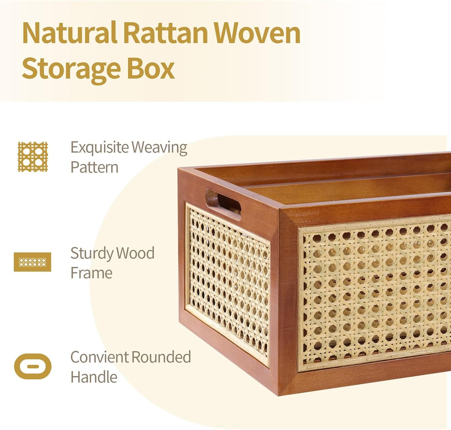 Rattan Storage Basket Set of 2 Handmade Natural Bamboo Woven Storage Bin for Organizing Decorative Wicker Box for Rustic Farmhouse Decor Home Office Tabletop Shelf Organizer Image 2