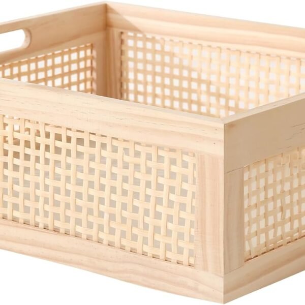 Rectangular Wood Storage Basket, Natural Pine and Bamboo – Fits 13’’ Cabinets, Eco Friendly Organizer for Home Décor
