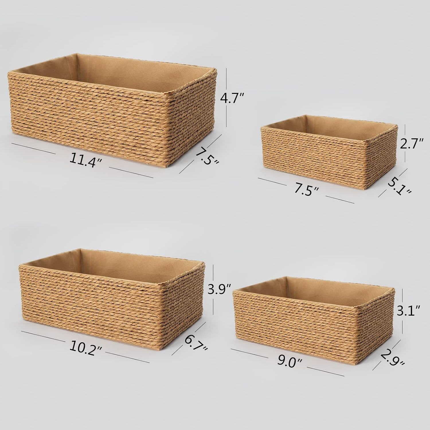 Recycled Wicker Storage Basket, Paper Rope Storage Baskets for Organizing Container Bins for Shelves Cupboards Drawer, Small Woven Basket Set of 4 Image 2