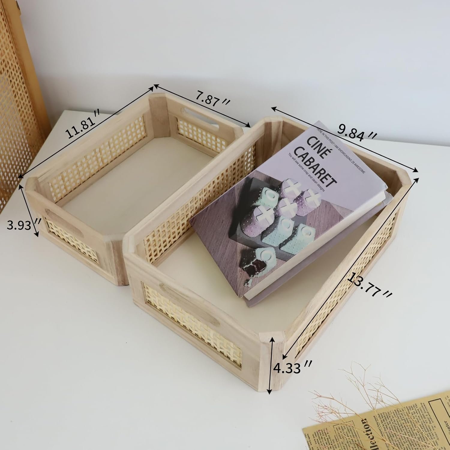 Woven Wooden Bamboo Basket,Rectangular Storage Basket,Natural and Decorative, Arts and Crafts Image 2