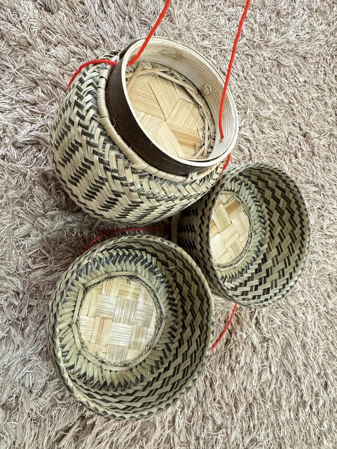 Traditional Handbamboo Sticky Rice Container, Bamboo Basket Storage Image 2